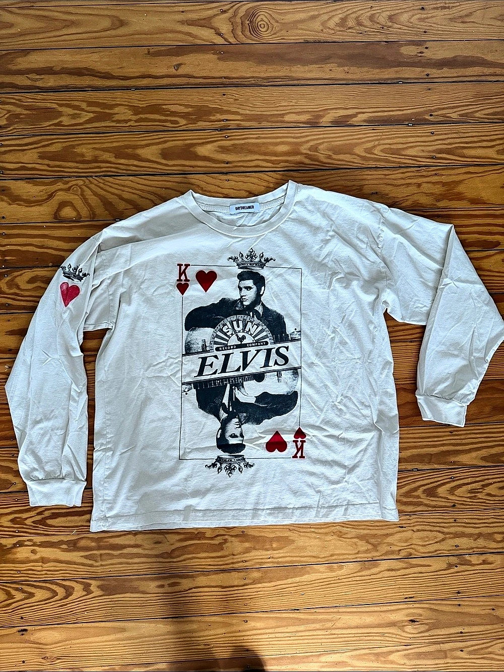 Daydreamer Elvis Playing Card Graphic Long Sleeve Tee Cream & Black Medium